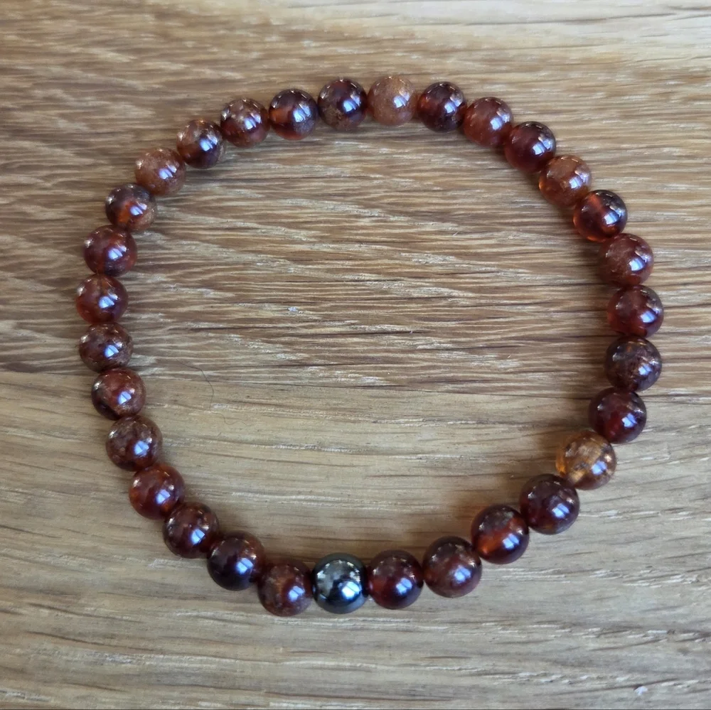 Hessonite Garnet Beaded Stretch Bracelet | Handmade | Orange